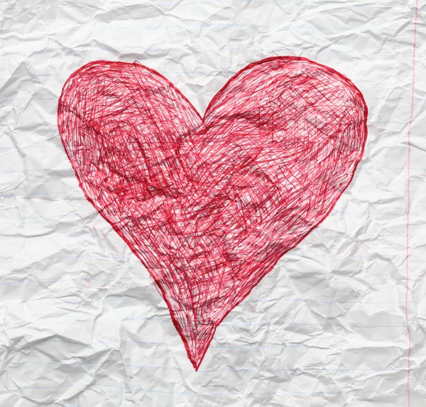 Crumpled red heart — Stock Photo, Image