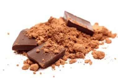 Pieces of chocolate in cocoa powder