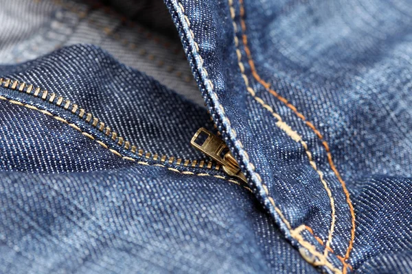 Cerniera su jeans blu — Foto Stock