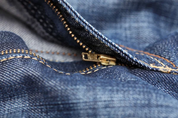 Zipper on blue jeans — Stock Photo, Image