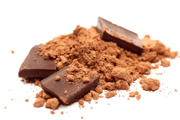 Куски шоколада в какао-порошке
