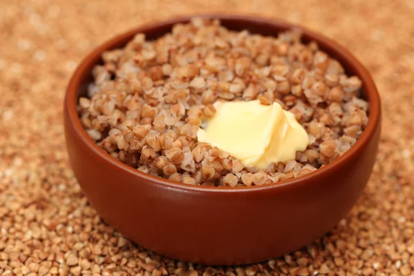 Cooked buckwheat in bowl — Stock Photo, Image