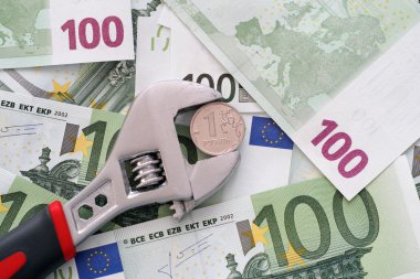 Euro banknot üzerinde ayarlanabilir bir anahtarı bir Rublesi sikke pençesinde