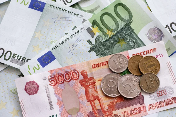 Rubles and Euros — Stock Photo, Image