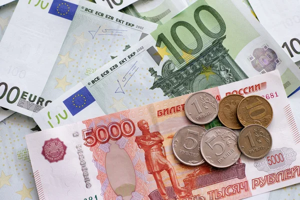 Rubles and Euros Stock Photo