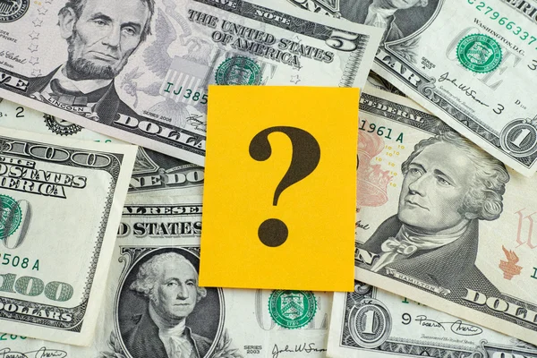 Soru işareti Doları banknot üzerinde — Stok fotoğraf