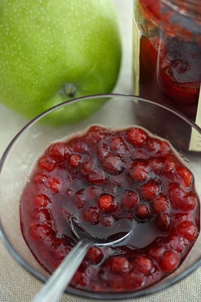 Red bilberries jam (lingonberries) — Stock Photo, Image
