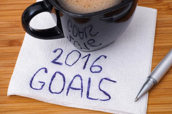 2016 Metas caligrafía en una servilleta con taza de café — Foto de Stock