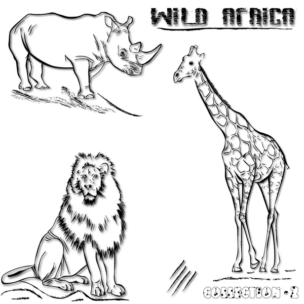 Dzika Afryka żyrafa, Rhino, Leo,-pień ilustracja — Wektor stockowy