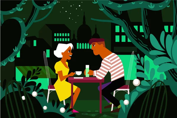 Night in paris poster flat design love romance relationships — Stock Vector