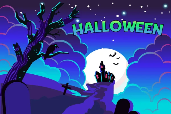 Cartel de Halloween fondo del castillo con espacio — Vector de stock