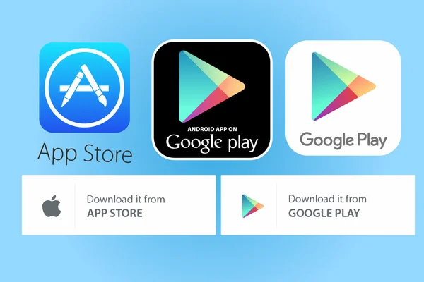 Loja de aplicativos e logotipos do Google Play — Vetor de Stock