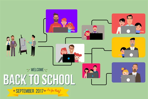 Conférence scolaire des parents et des enseignants sur Skype vecteur — Image vectorielle