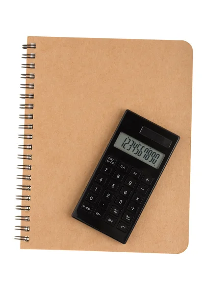Calculadora en libro con tapa frontal de alambre espiral — Foto de Stock