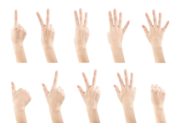 Установите женские жесты рук, делая числа — стоковое фото
