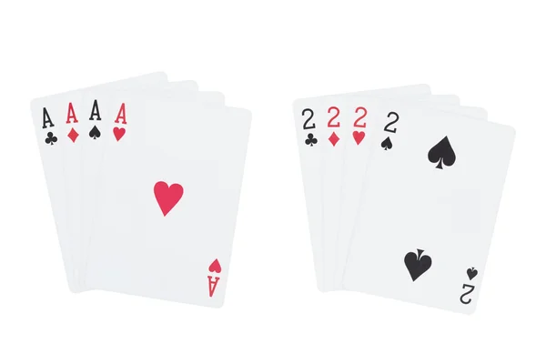 Four aces playing cards suits and four two playing cards suits — Stock Photo, Image