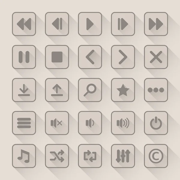 Media player button icons set with long shadow — Stockový vektor