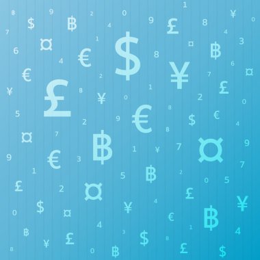 Para birimi sembolü arka plan Doları, euro, yen, sterlin, baht