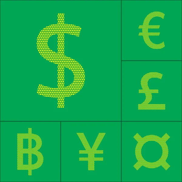 Moneda símbolo dólar, euro, yen, libra, baht — Vector de stock