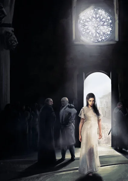 The girl in white entered the throne room