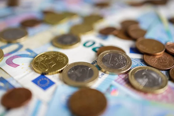 Евро Деньги Банкноты Монеты Фон Валюта Европейского Союза Eur Лицензионные Стоковые Изображения