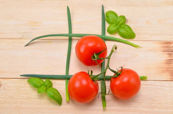 Verduras Hierbas Albahaca Tomates Cebollas Verdes Tic Tac Toe Juego — Foto de Stock