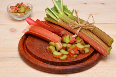chopped rhubarb on a cutting board