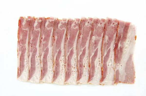 Sliced Smoked Bacon Close White Background — Foto Stock