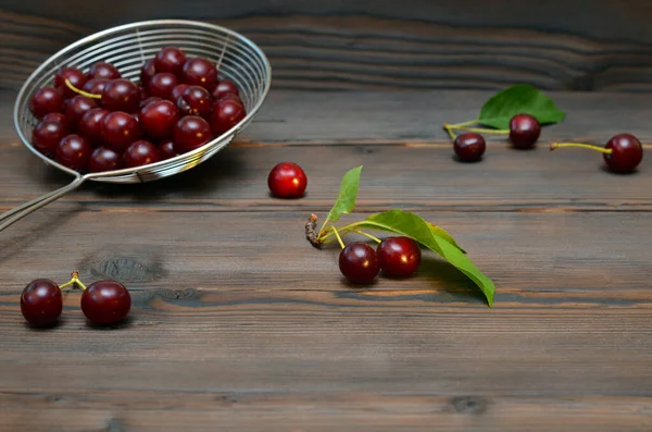 Wooden Background Cherries Place Object — Fotografia de Stock