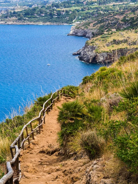 Beautiful Postcard View Sicilian Rocky Coast Italy Walking Dirt Path — Stock Photo, Image
