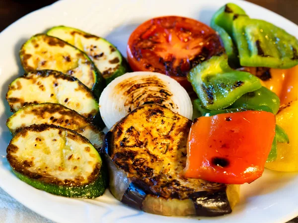mix of grilled vegetables at dinner in a restaurant in the slovenia on mountains