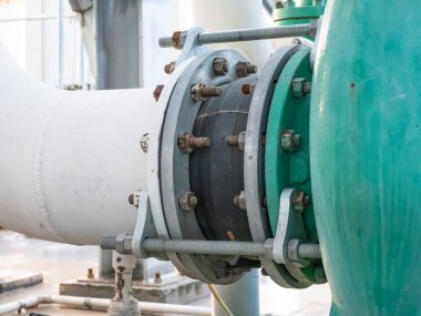 Yüksek basınçlı su pompasına bağlı lastik amortisörlü, flanşlı ve cıvatalı mekanik eklem.