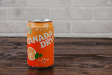 Kaliteli bir Kanada alüminyum kutusu. Tuğlaya karşı alkolsüz içecek.