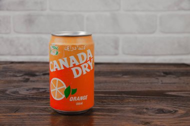 Kaliteli bir Kanada alüminyum kutusu. Tuğlaya karşı alkolsüz içecek.