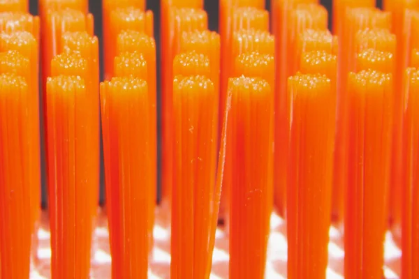 Spazzolino Denti Arancione Setole Vicino — Foto Stock