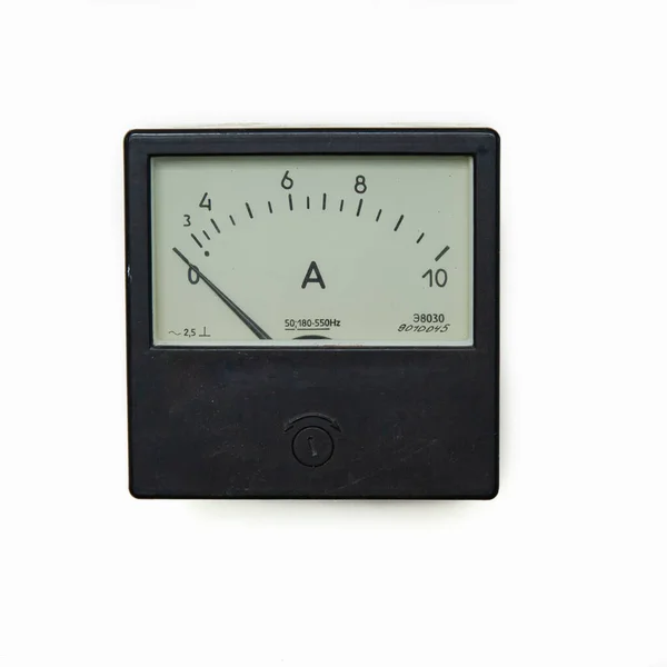 Old Analog Ammeter Isolated White Background Measuring Instrument — 图库照片