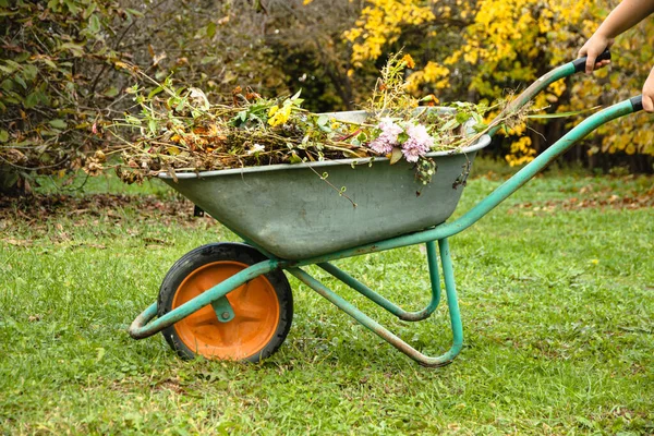 Garden Steel Robust Wheelbarrow Garden Garbage Concept Preparing Garden Winter — Stock Photo, Image