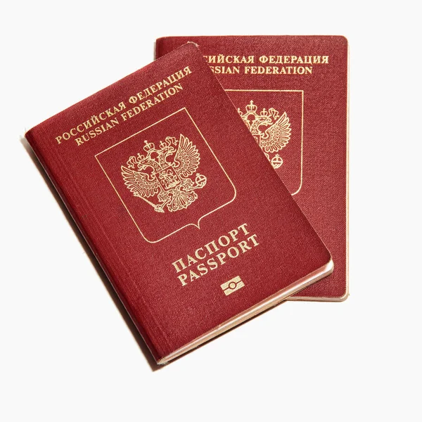 Passaportes Biométricos Internacionais Cidadão Federação Russa Isolado Sobre Fundo Branco — Fotografia de Stock