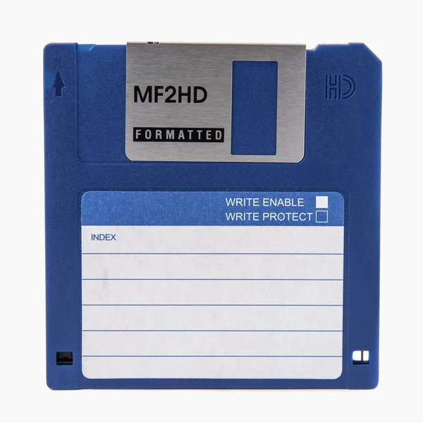 Front Blue Floppy Disk Isolated White Background Close — Stock Photo, Image