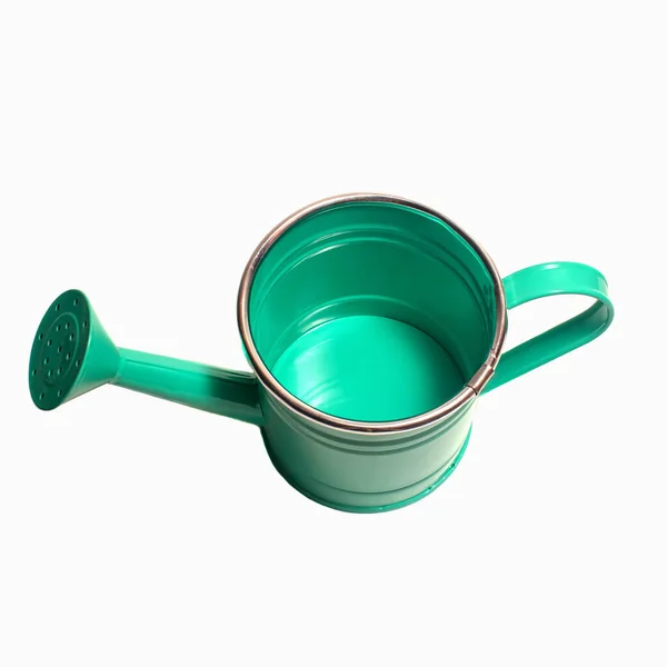 Green Metal Decorative Watering Can Isolated White Background View Top — Stock Photo, Image