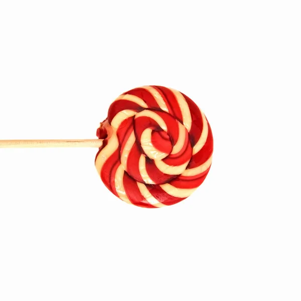 Ein Wirbelnder Rot Weißer Lollipop Isoliert Auf Weißem Hintergrund Nahaufnahme — Stockfoto