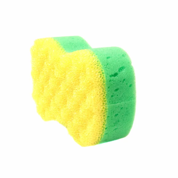 Esponja Corporal Banho Verde Amarelo Para Chuveiro Isolado Fundo Branco — Fotografia de Stock