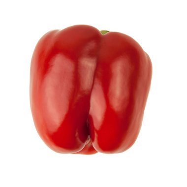 Taze kırmızı biberler, dolmalık biberler, beyaz arka planda izole edilmiş tatlı biberler. Yan görünüm