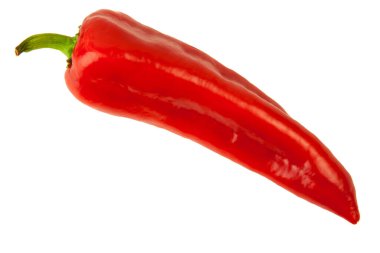 Beyaz arka planda izole edilmiş organik, taze, uzun biber. Üst görünüm