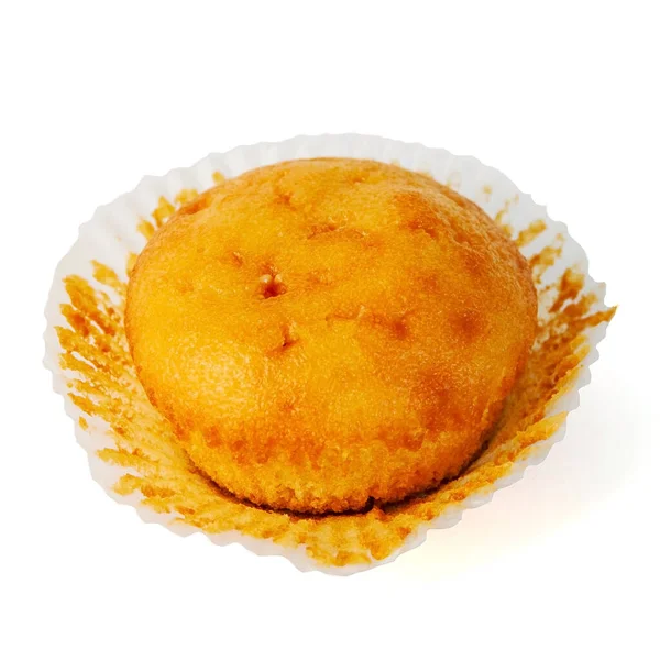 Muffin Con Relleno Papel Desplegado Aislado Sobre Fondo Blanco Primer — Foto de Stock