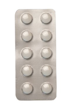 Beyaz arka planda izole edilmiş gümüş su toplamalı tabletler. Yakın plan.