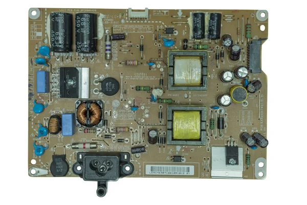 Power supply board with inverter for LCD TV. Isolated on a white background. Top view