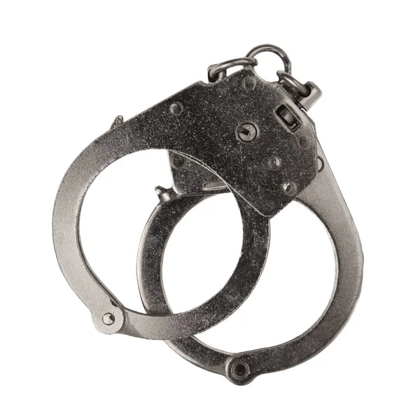 Closed Handcuffs Isolated White Background Concept Crime Punishment Close — Stock Photo, Image