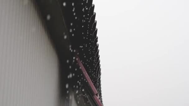 Йде Дощ Даху Шиферу Приватного Будинку Течуть Водні Потоки — стокове відео
