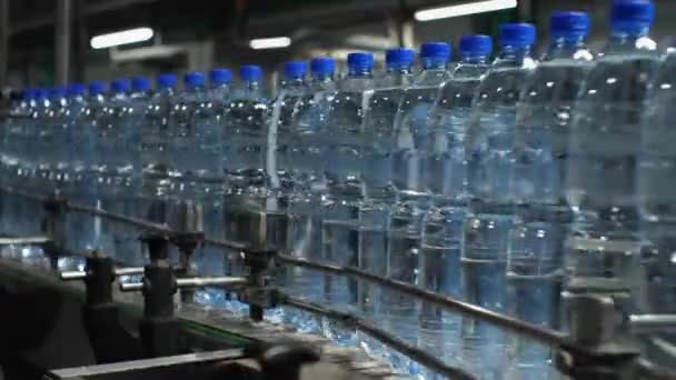 Acqua Minerale Una Bottiglia Plastica Muove Lungo Trasportatore Produzione Acqua — Video Stock